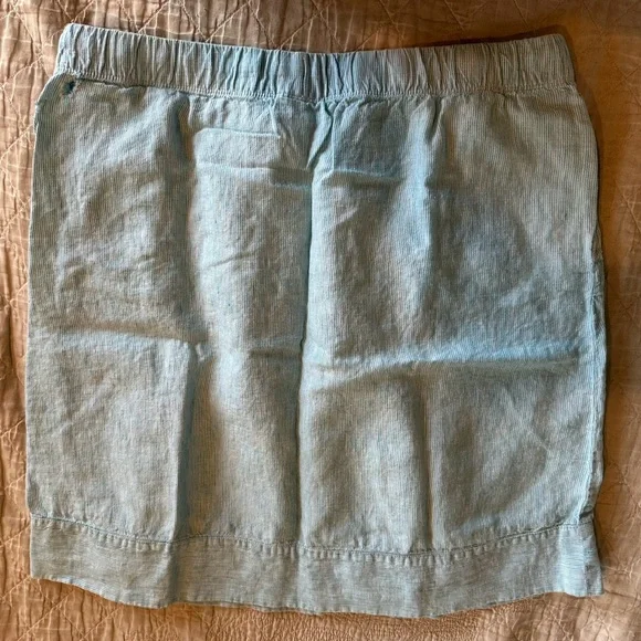 J.Jill Aqua/light blue & white Striped Love Linen Skirt-size-medium.Hole on side - Picture 7 of 13
